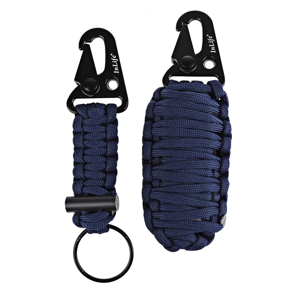 Outdoor Practical Paracord Survival Flint Fire Starter Fishing Tools with Snap Hook Key Chain