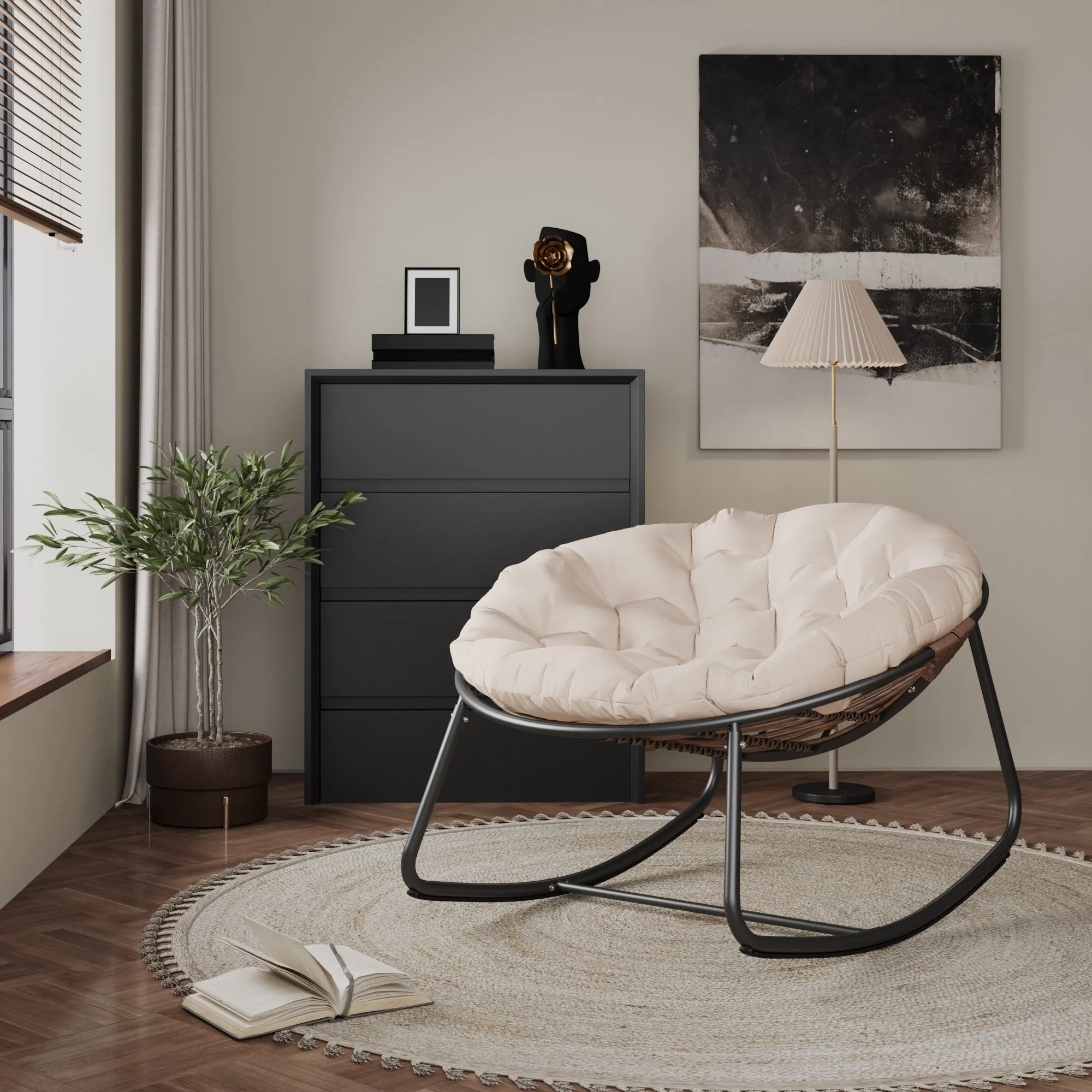 Outdoor Rocking Chair With Polyester Padded Cushion