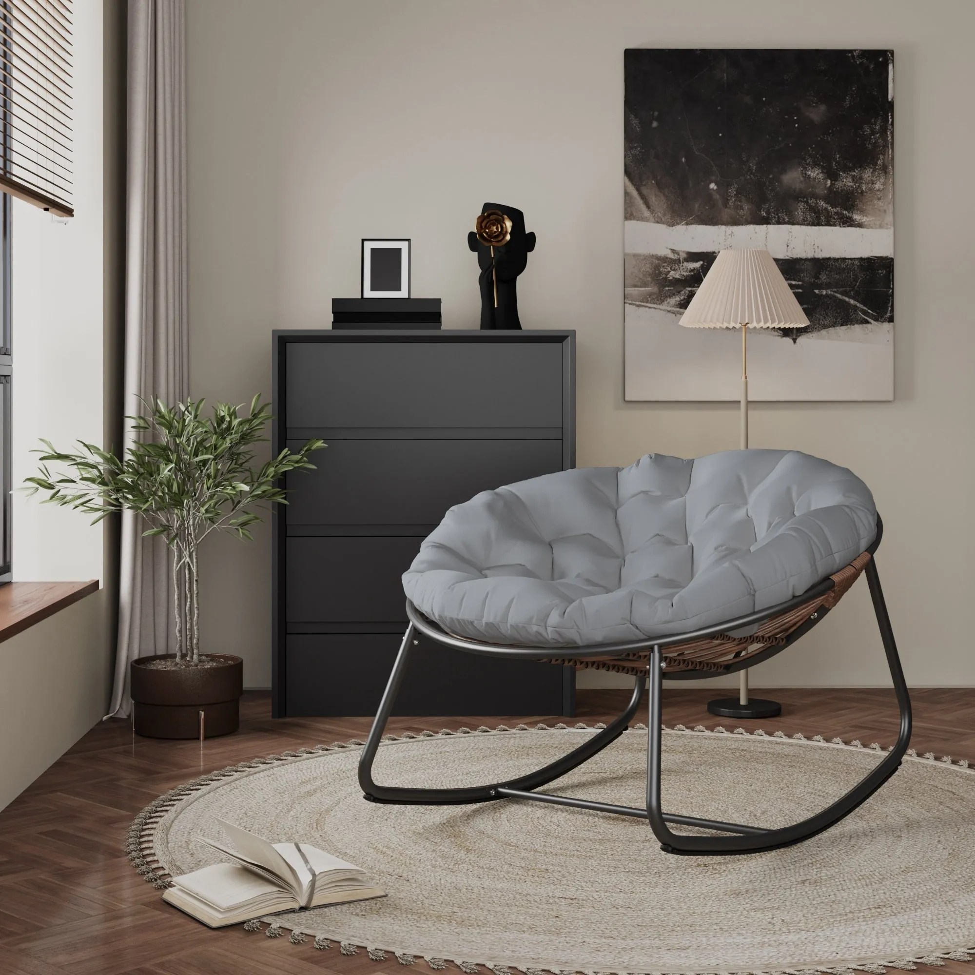 Outdoor Rocking Chair With Polyester Padded Cushion