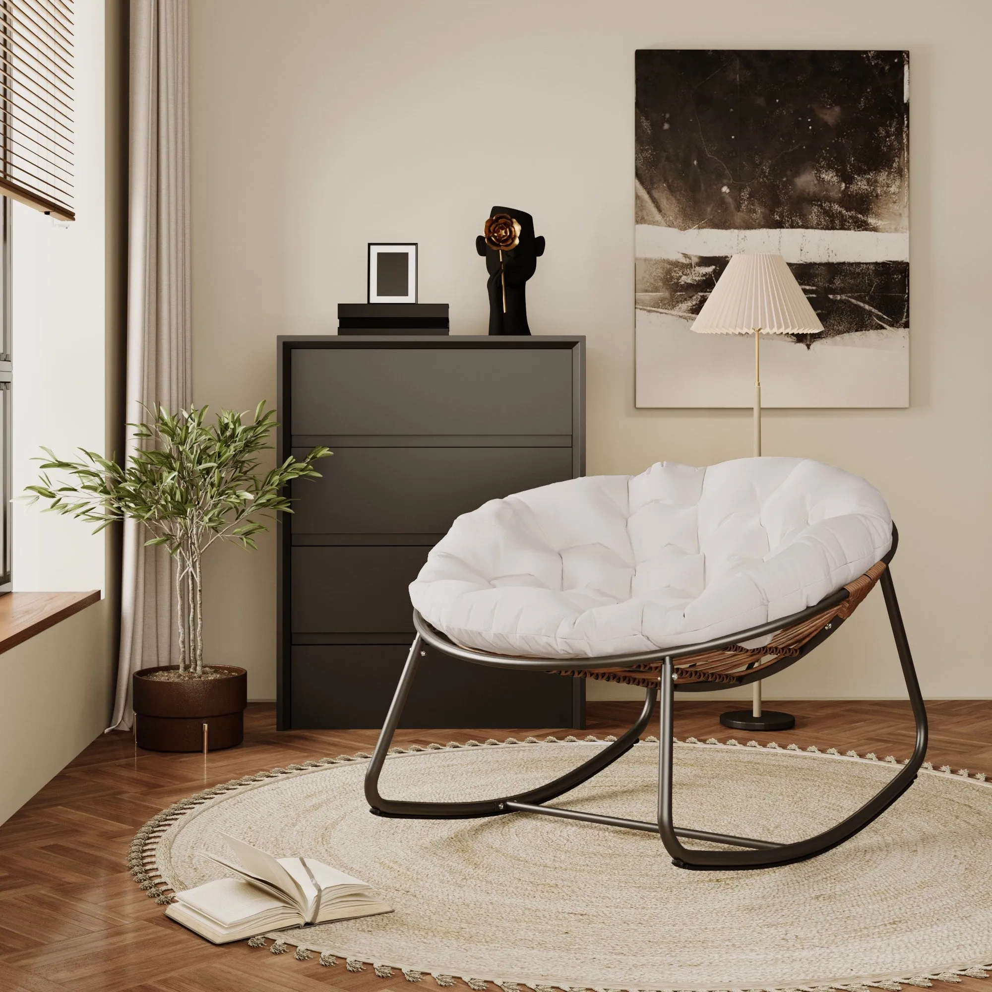 Outdoor Rocking Chair With Polyester Padded Cushion