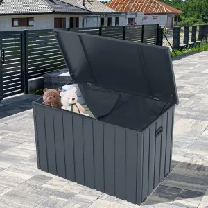 Outdoor Storage Box, 120 Gallon Metal Deck Box Built-in a Oxford Fabric Storage Bag, Lockable & Waterproof Outside Patio Storage Box for Cushions, Pillows, Pool Floats- Grey