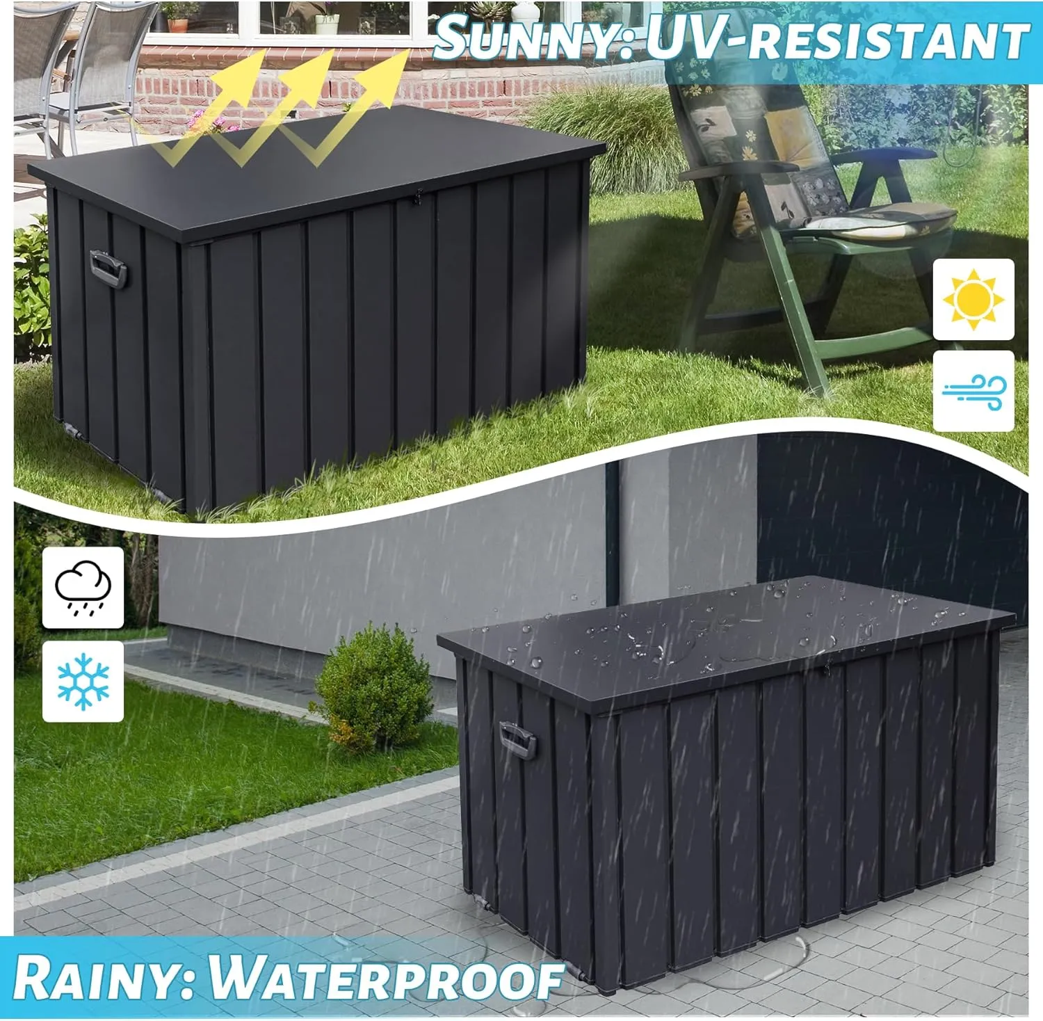 Outdoor Storage Box, 120 Gallon Metal Deck Box Built-in a Oxford Fabric Storage Bag, Lockable & Waterproof Outside Patio Storage Box for Cushions, Pillows, Pool Floats- Grey