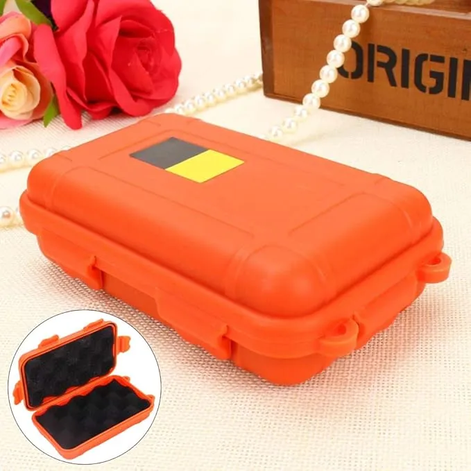 Outdoor Survival Storage Box, Waterproof Shockproof Box Plastic Tool Box Enclosure Airtight Survival Case Container Storage Travel Sealed Containers Carry Box For Camping Fishing (S, Orange)