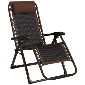 Outdoor Zero Gravity Chair, Folding PE Rarran Reclining Patio Lounge Chair with Recline Back, Headrest, Footrest, for Poolside, Garden, Brown