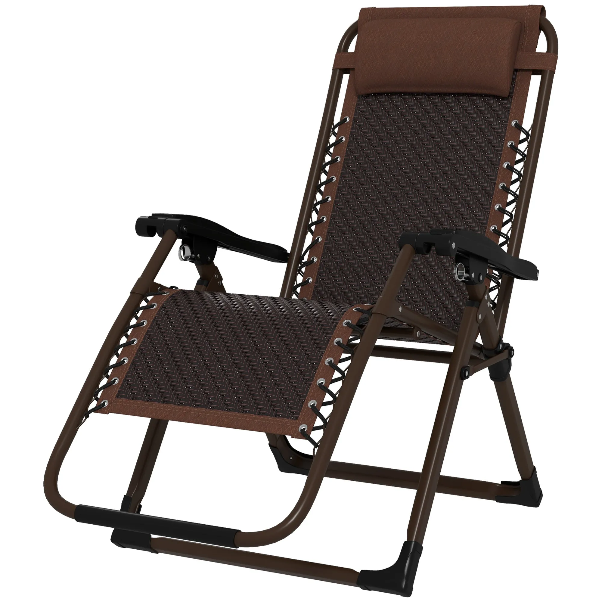 Outdoor Zero Gravity Chair, Folding PE Rarran Reclining Patio Lounge Chair with Recline Back, Headrest, Footrest, for Poolside, Garden, Brown