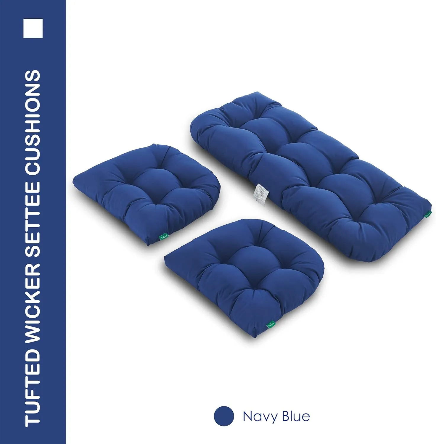 Outdoor/Indoor All Weather Tufted Wicker Chair Cushions of 3 Pieces, 1 Loveseat and 2 U-Shape Waterproof Cushions for Patio Furniture,Wicker Loveseat,Bench-Navy Blue