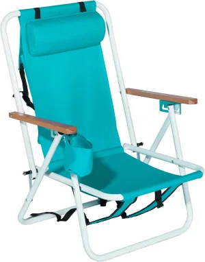 Outvita Folding Beach Chair Adjustable Headrest w/4 Flexible Tilt Angle, Cup Holder Portable High Strength Cleanable Fabric, for Sand Camping Lawn Concert Travel Festival