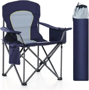 Oversized Camping Folding Chair, Heavy Duty Portable Outdoor Chair, Foldable Camp Chair with Cup Holder and Cooler Bag Support 450 LBS, Dark Blue…