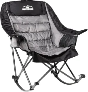 Oversized Rocking Camping Chair, Fully Padded Camp Chairs for Adults with Side Pocket and Cup Holder, Heavy-Duty 400lbs Capacity, Black & Gray