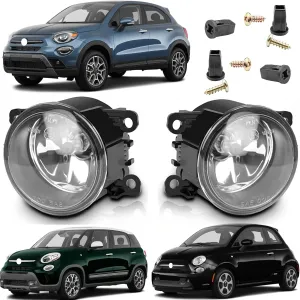 Pair of Front Fog Lights RH LH Passenger Driver Side Compatible With Fiat 500 2-Door 2012-2018 & 500X 2019-2021 & 500L 2014-2020 Replaces CH2592152 68202187AA, black