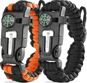 Pair of Survival Bracelets | Fire Starter, Whistle, Compass