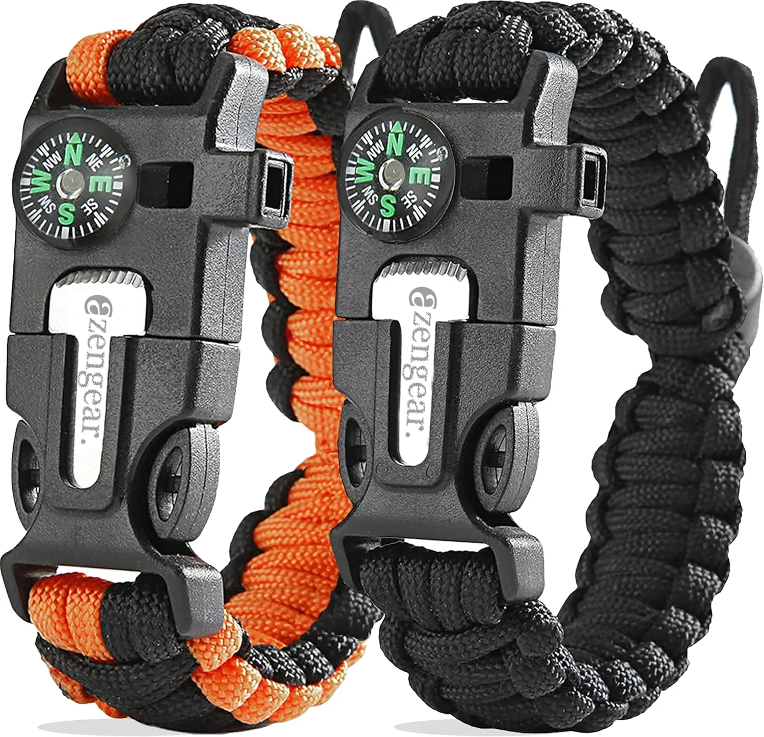 Pair of Survival Bracelets | Fire Starter, Whistle, Compass