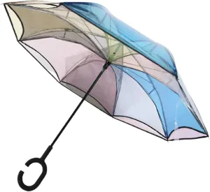Paraguas Inverted Reverse Upside Down Umbrella Double Canopy Vented Clear Umbrella w/C-Shaped Handle Windproof Waterproof Stick Umbrella for Rain Sun and Rain Proof