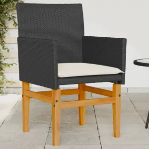 Patio Chairs with Cushions 2 pcs Black Poly Rattan&Solid Wood