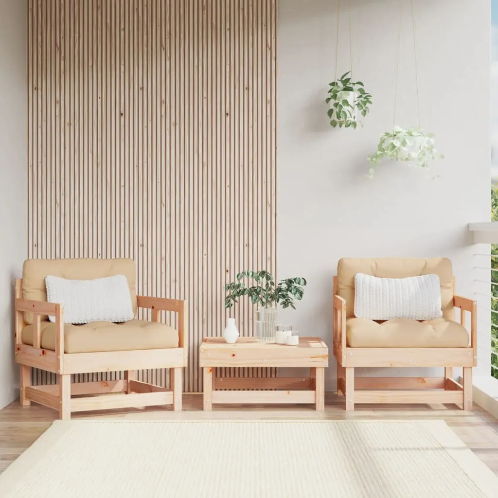 Patio Chairs with Cushions 2 pcs Solid Wood Pine