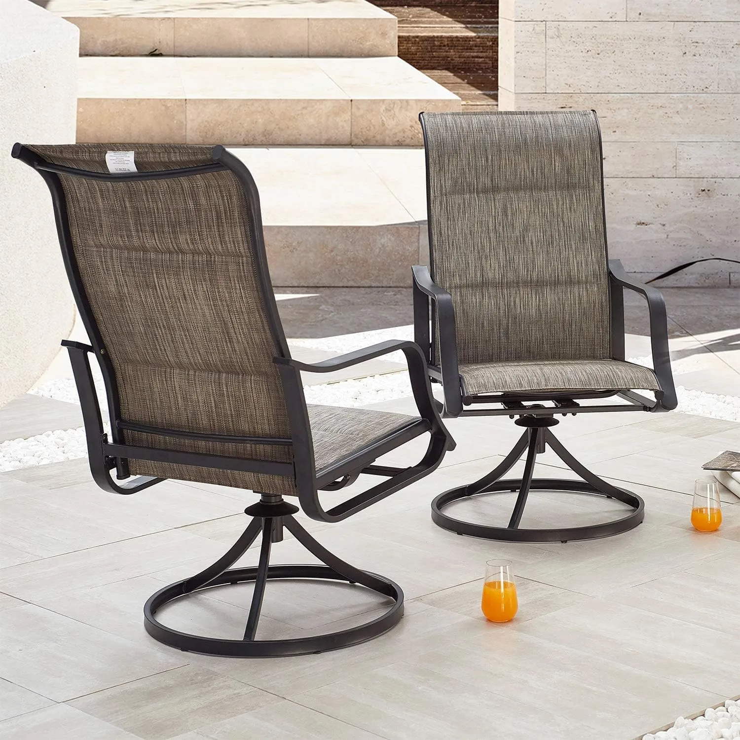 Patio Dining Chairs Textilene High Back Outdoor Swivel Rockers Set with All Weather Frame (Gray,Set of 2)