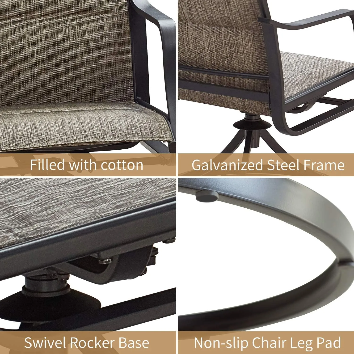 Patio Dining Chairs Textilene High Back Outdoor Swivel Rockers Set with All Weather Frame (Gray,Set of 2)