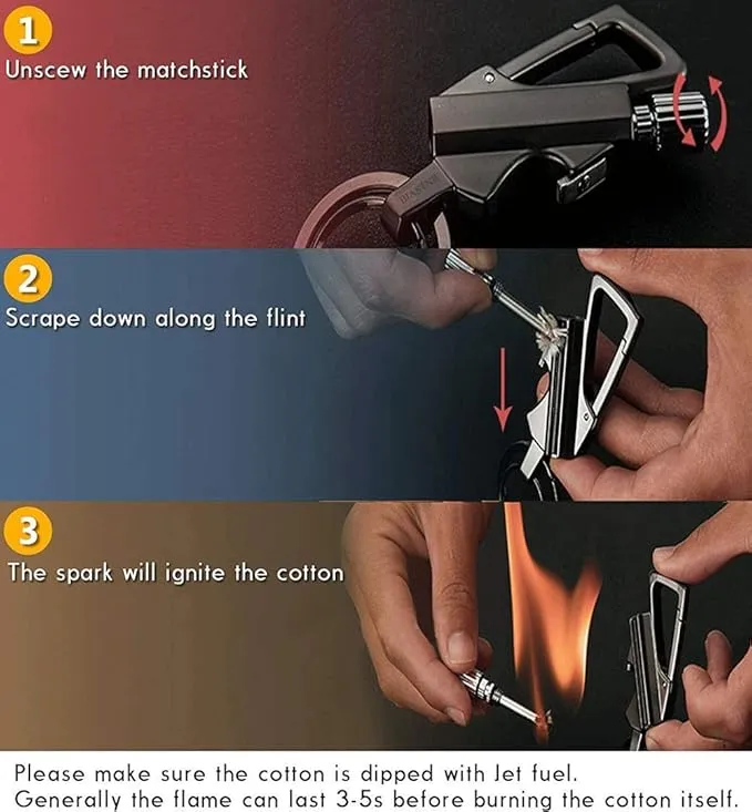 Permanent Match Flint Metal Matchstick Fire Starter with Bottle Opener, Emergency Survival Waterproof Keychain Lighter for Camping, EDC Gift Ideas – Black