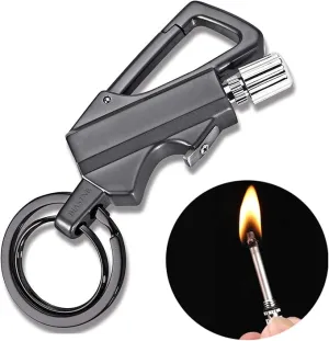 Permanent Match Flint Metal Matchstick Fire Starter with Bottle Opener, Emergency Survival Waterproof Keychain Lighter for Camping, EDC Gift Ideas – Black