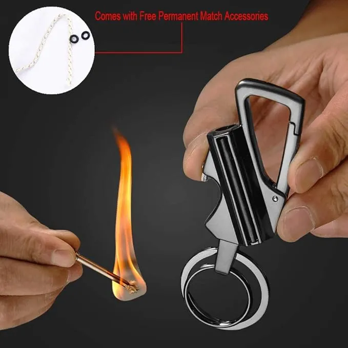 Permanent Match Flint Metal Matchstick Fire Starter with Bottle Opener, Emergency Survival Waterproof Keychain Lighter for Camping, EDC Gift Ideas – Black