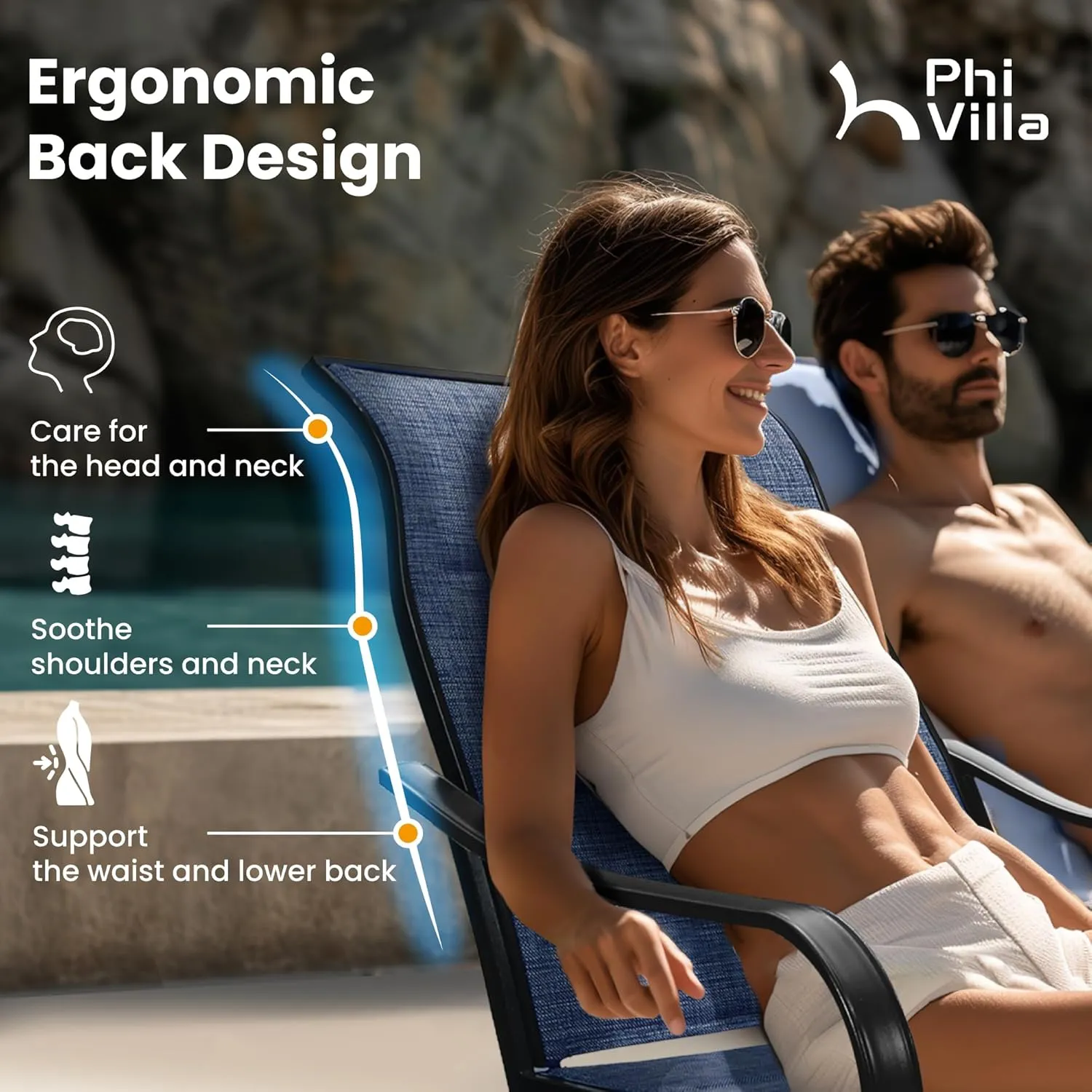 PHI VILLA Patio Swivel Dining Chairs Set of 6, All Weather Outdoor Chair with Padded Textilene & Black Metal Frame for Outdoor Lawn Garden Poolside (Blue)