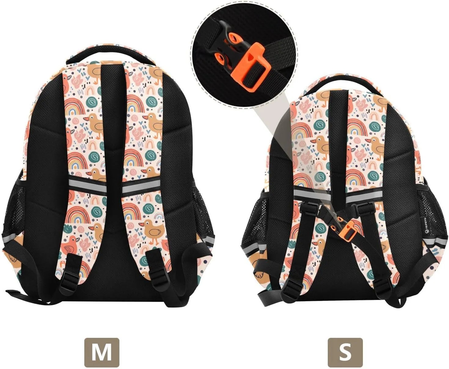 Playful Ducks Rainbows Kids Backpack with Reflective Strips Adjustable 16L Lightweight School Bag for Boys Girls