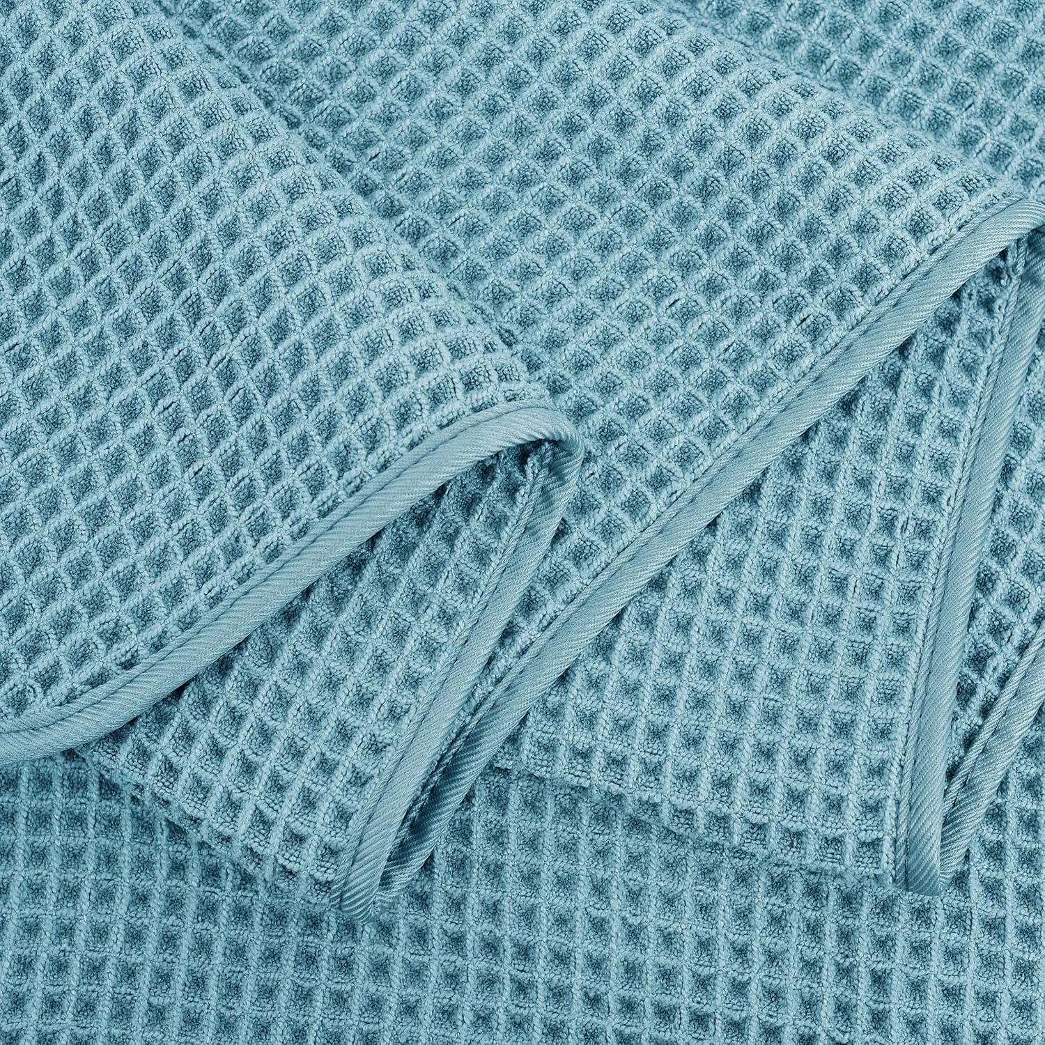 POLYTE Microfiber Oversize Quick Dry Lint Free Bath Towel, 60 x 30 in, 4 Pack (Green, Waffle Weave)