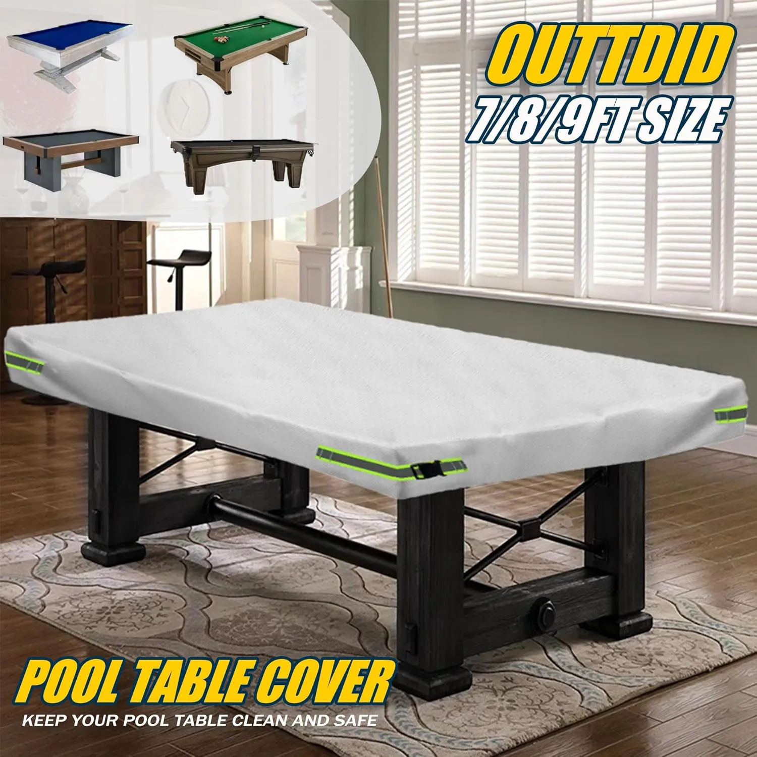 Pool Table Cover - Billiard Table Cover, 600D Waterproof Covers for Billiard Pool Table, Heavy Duty Scratched-Free UV Protection Snooker Furniture Table Cover