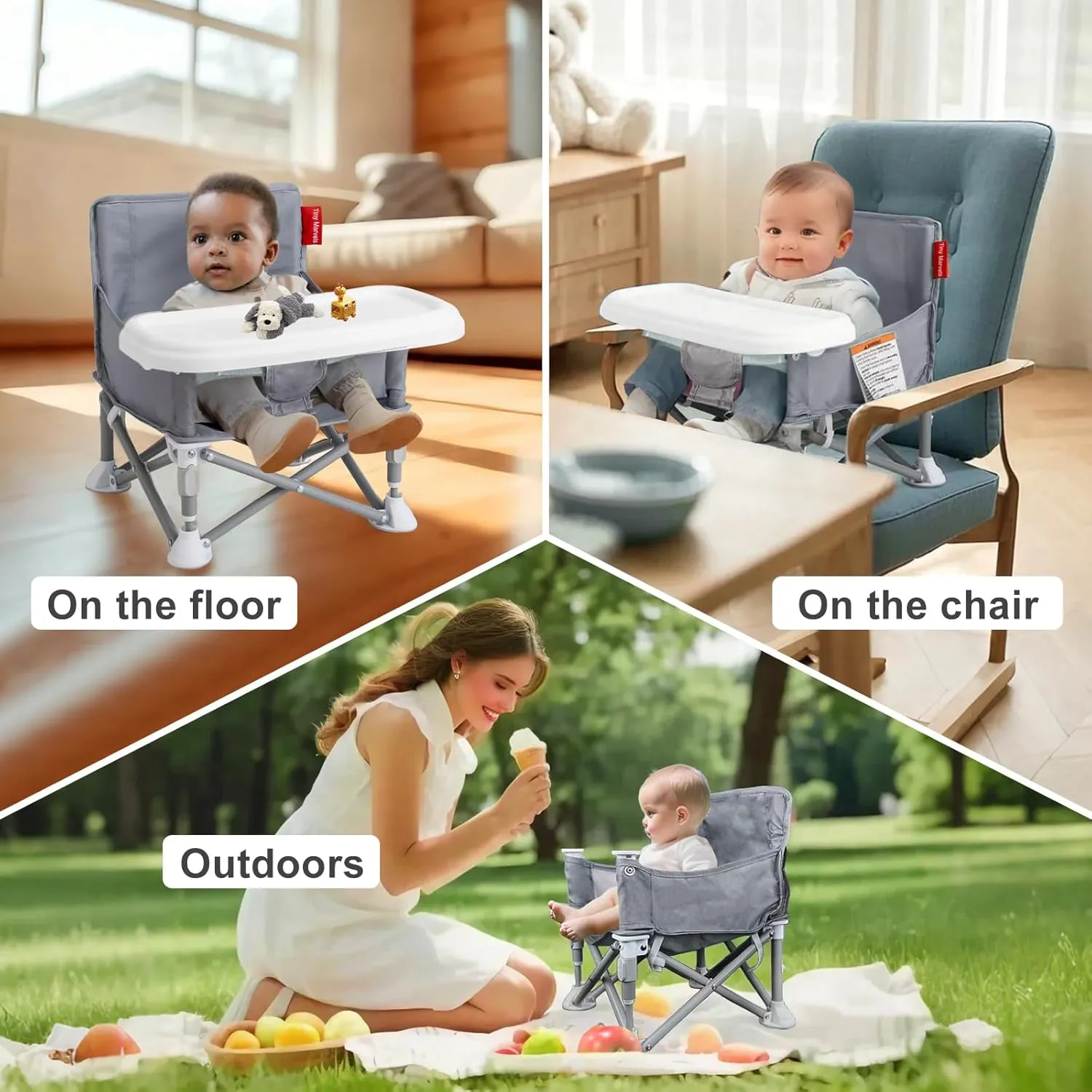 Portable 3-in-1 Baby Booster Seat – Cozy Floor Seat, Feeding Seat with Tray, Toddler Booster – Compact, Foldable, Safe with Child Safety Belt Carry Bag – Perfect for Travel & Family Time