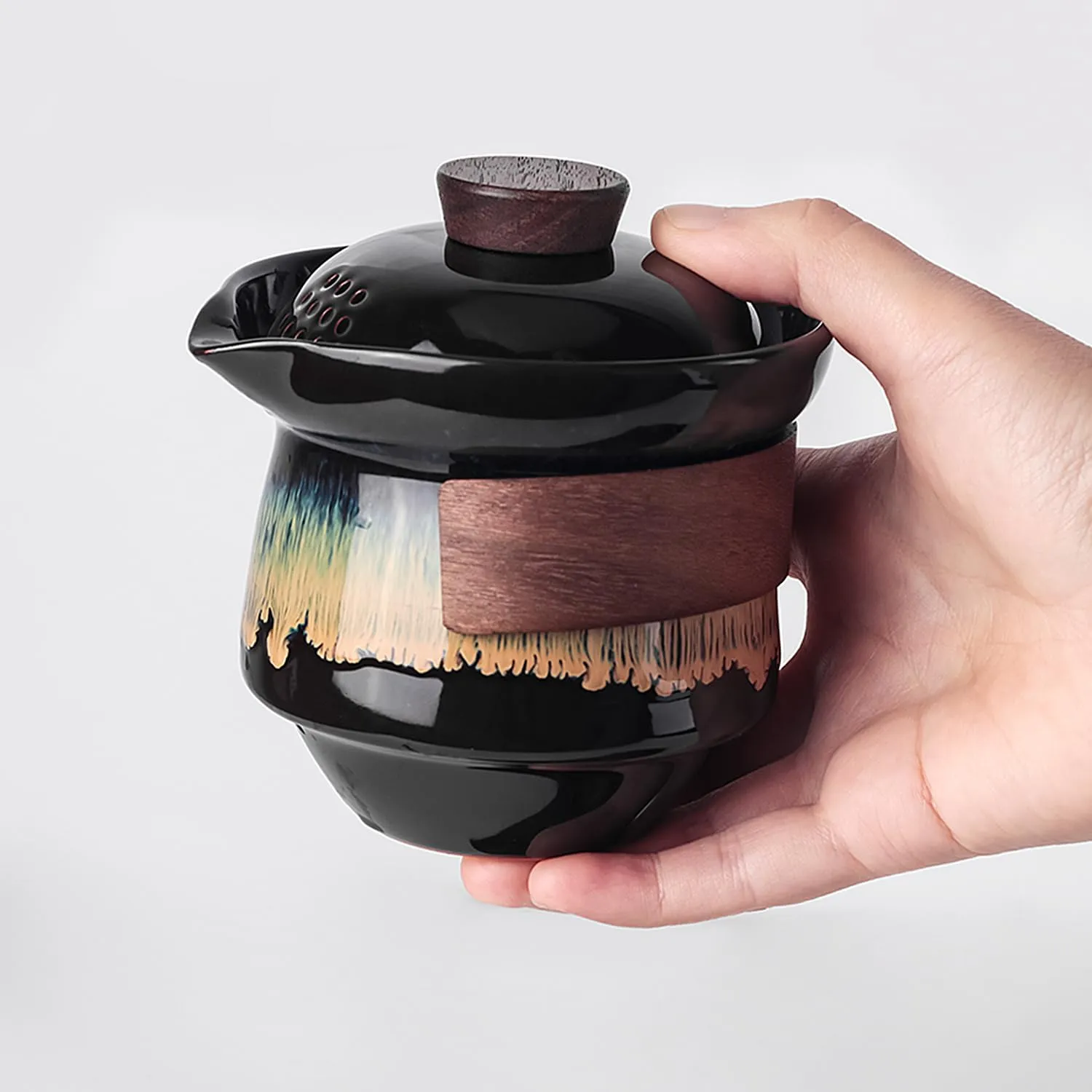 Portable Kungfu Teapot Tea Pot Set, Ceramic Gongfu Teaset with 3 cup for One Set in One Bag, Travel Tea Set Tea Pot for Tea Lovers Home Hotel Office Outdoor Picnic