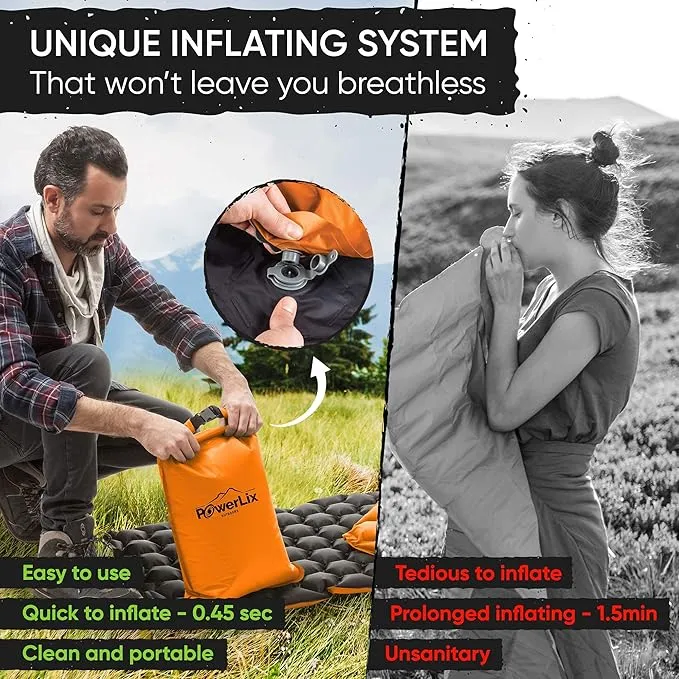 POWERLIX Ultralight Inflatable Sleeping Pad - Camping Mattress for Backpacking, Hiking with Bag, Repair Kit, Compact Sleeping Mat for Camping