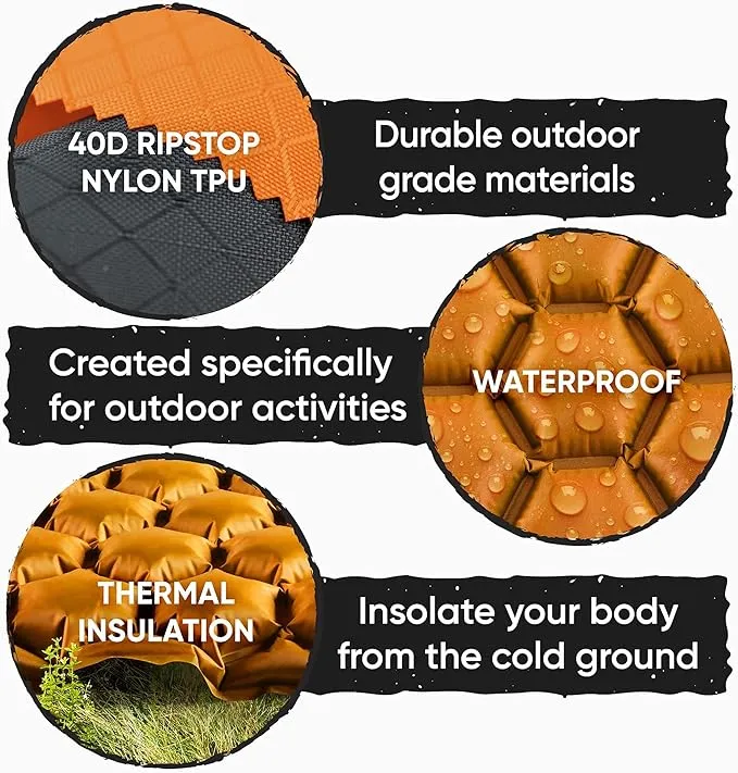 POWERLIX Ultralight Inflatable Sleeping Pad - Camping Mattress for Backpacking, Hiking with Bag, Repair Kit, Compact Sleeping Mat for Camping