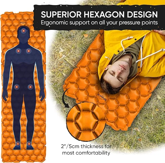 POWERLIX Ultralight Inflatable Sleeping Pad - Camping Mattress for Backpacking, Hiking with Bag, Repair Kit, Compact Sleeping Mat for Camping