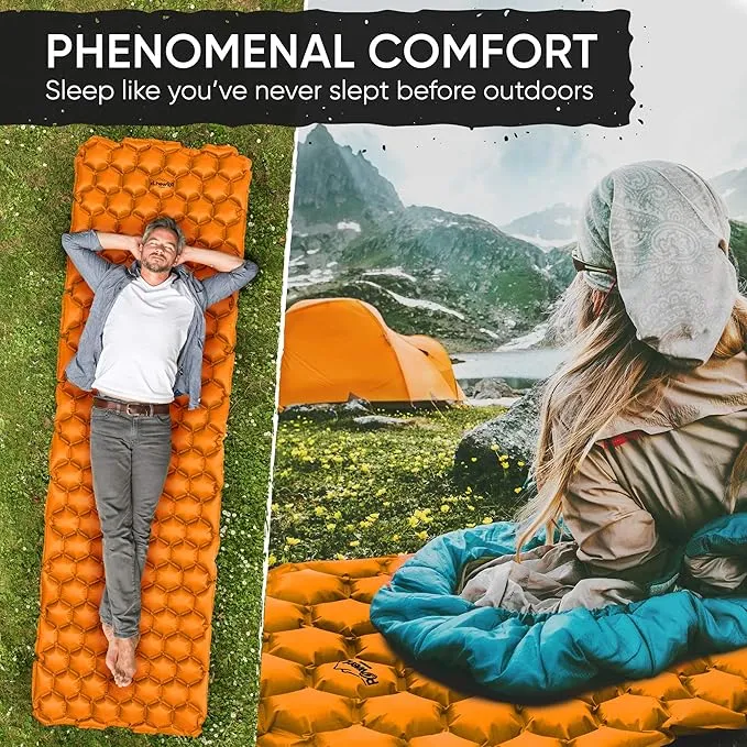 POWERLIX Ultralight Inflatable Sleeping Pad - Camping Mattress for Backpacking, Hiking with Bag, Repair Kit, Compact Sleeping Mat for Camping