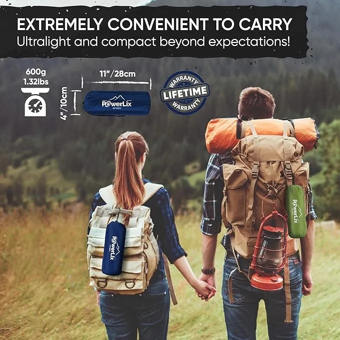 POWERLIX Ultralight Sleeping Pad for Camping with Inflating Bag, Carry Bag, Repair Kit – Compact Lightweight Camping Mat, Outdoor Backpacking Hiking Traveling Airpad Camping Air Mattress