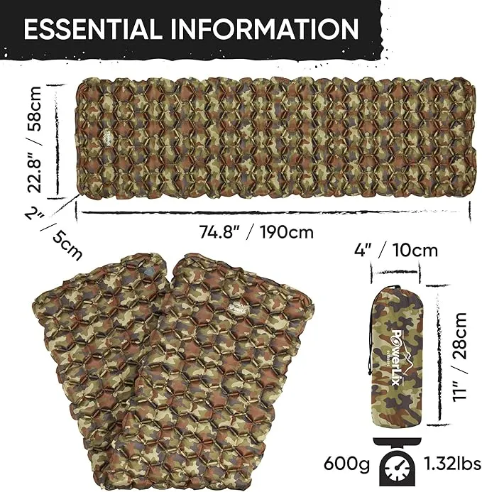 POWERLIX Ultralight Sleeping Pad for Camping with Inflating Bag, Carry Bag, Repair Kit – Compact Lightweight Camping Mat, Outdoor Backpacking Hiking Traveling Airpad Camping Air Mattress