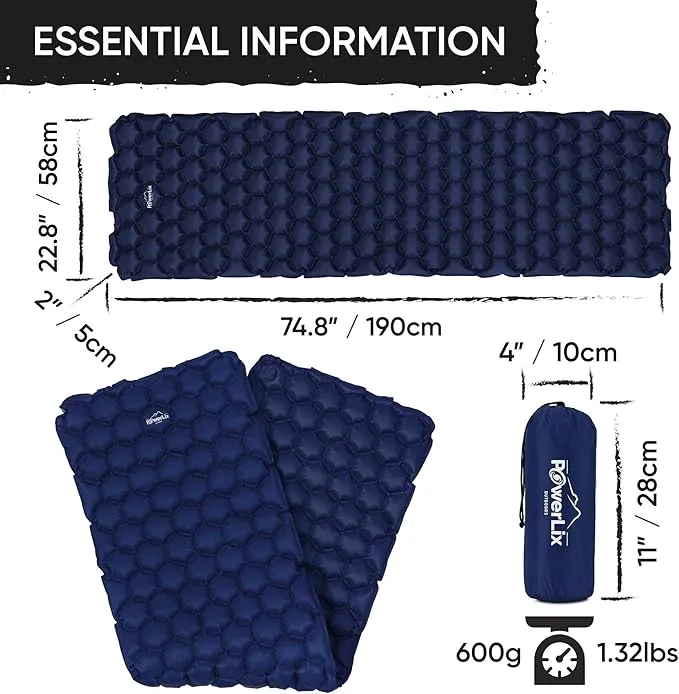 POWERLIX Ultralight Sleeping Pad for Camping with Inflating Bag, Carry Bag, Repair Kit – Compact Lightweight Camping Mat, Outdoor Backpacking Hiking Traveling Airpad Camping Air Mattress