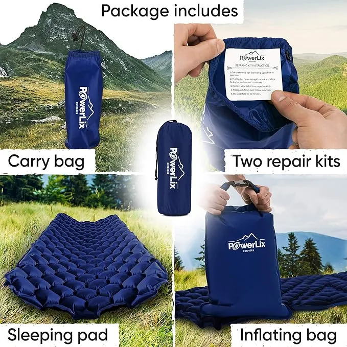 POWERLIX Ultralight Sleeping Pad for Camping with Inflating Bag, Carry Bag, Repair Kit – Compact Lightweight Camping Mat, Outdoor Backpacking Hiking Traveling Airpad Camping Air Mattress