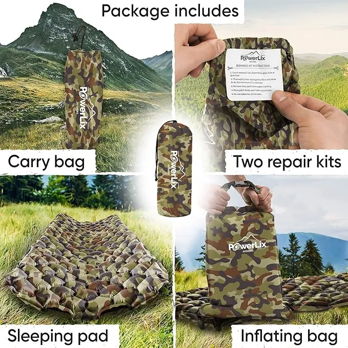 POWERLIX Ultralight Sleeping Pad for Camping with Inflating Bag, Carry Bag, Repair Kit – Compact Lightweight Camping Mat, Outdoor Backpacking Hiking Traveling Airpad Camping Air Mattress