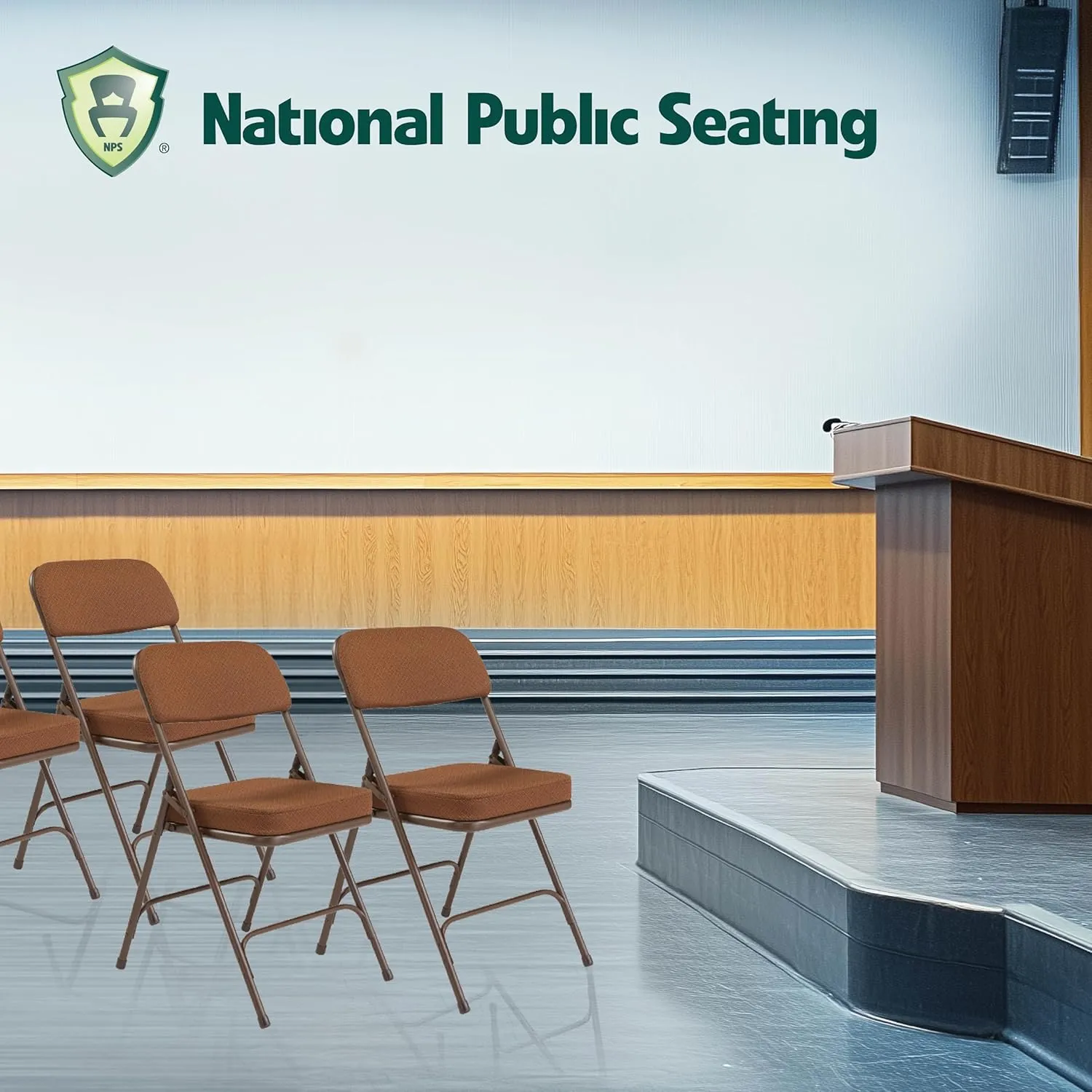 Premium Cushioned Portable Folding Chairs by National Public Seating – 3200 Series Upholstered, Heavy-Duty Foldable Chairs for Indoor & Outdoor Use – Set of 2, Comfortable & Durable, Gold with Brown Frame