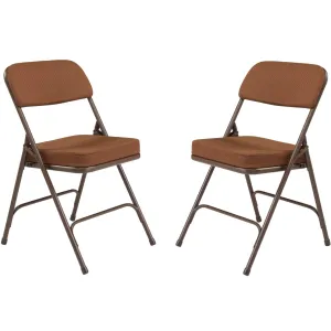 Premium Cushioned Portable Folding Chairs by National Public Seating – 3200 Series Upholstered, Heavy-Duty Foldable Chairs for Indoor & Outdoor Use – Set of 2, Comfortable & Durable, Gold with Brown Frame