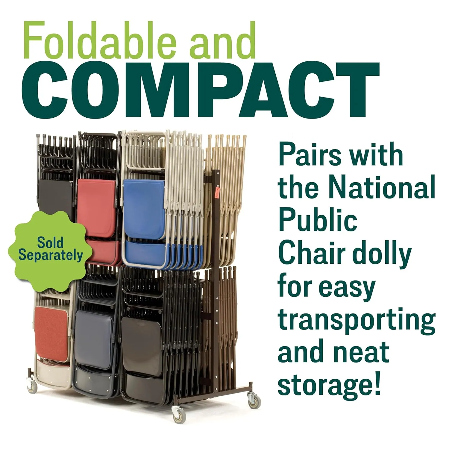 Premium Cushioned Portable Folding Chairs by National Public Seating – 3200 Series Upholstered, Heavy-Duty Foldable Chairs for Indoor & Outdoor Use – Set of 2, Comfortable & Durable, Gold with Brown Frame