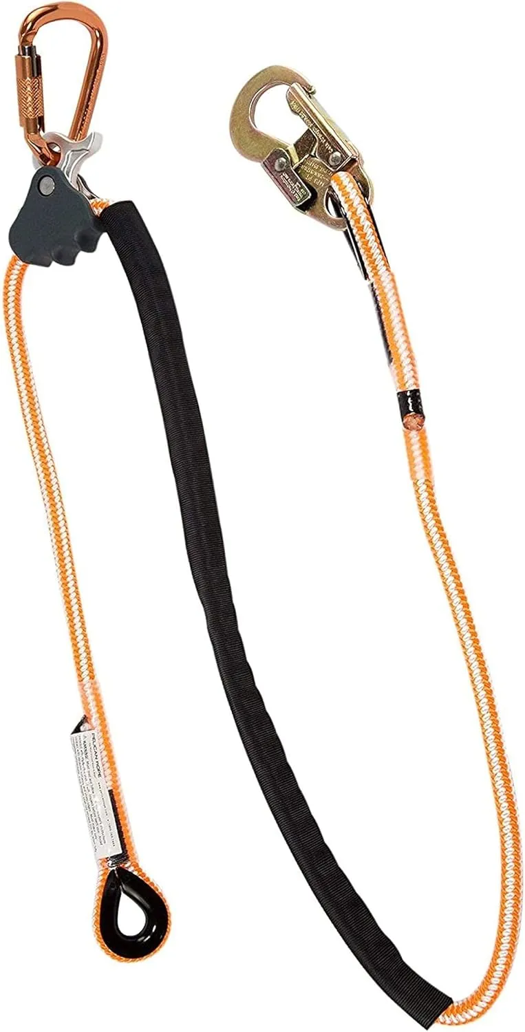 ProClimb Arborist Positioning Lanyard by Pelican Rope - 1/2 in x 12 ft Polyester Rope with Steel Snap Hook - Adjustable, High Visibility, ANSI/OSHA Certified for Work Positioning and Tree Climbing