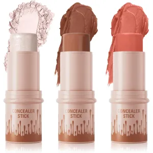 Professional Makeup Long-Lasting Waterproof Concealer Stick Set Buildable Medium Coverage Green Correcting Concealer Highlighter Bronzer Blush Multi-Color Natural Shade Birthday Fall Gift (SET-C)