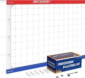 Professional Volleyball Net,Official Size 32×3.3FT,Equipped with Thicker Steel Cables, Stainless Steel Metal Grommets,Portable Volleyball Net for Backyard,School,Court (Red and Blue)