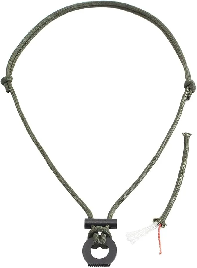 PSKOOK Fire Starter Necklace, Survival Paracord Necklace with Flint and Steel, Bushcraft Necklace for Camping, Hiking and Backpacking
