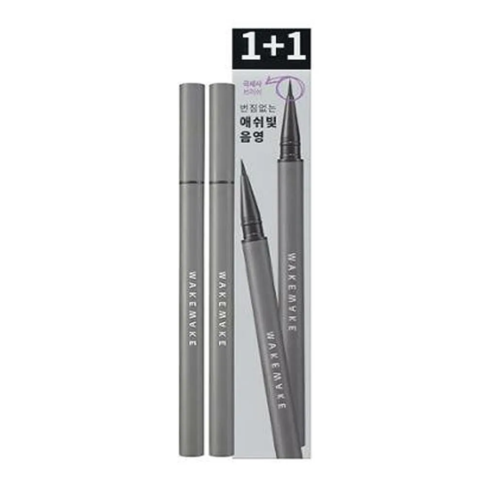 Real Ash Brush Eyeliner, Korean Makeup Liquid Eyeliner, Smudge-proof, Ultra-Fine Tip, Long Lasting Waterproof Liquid Eyeliner 0.04 OZ (Pack of 2) (01 ASH BLACK)