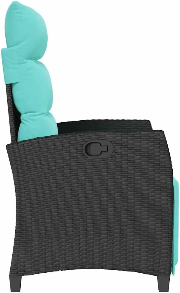 Reclining Patio Chair with Adjustable Backrest and Foldable Side Table, PE Rattan Outdoor Lounge Chair with Turquoise Cushions, Black Weather-Resistant Furniture for Poolside Backyard Deck