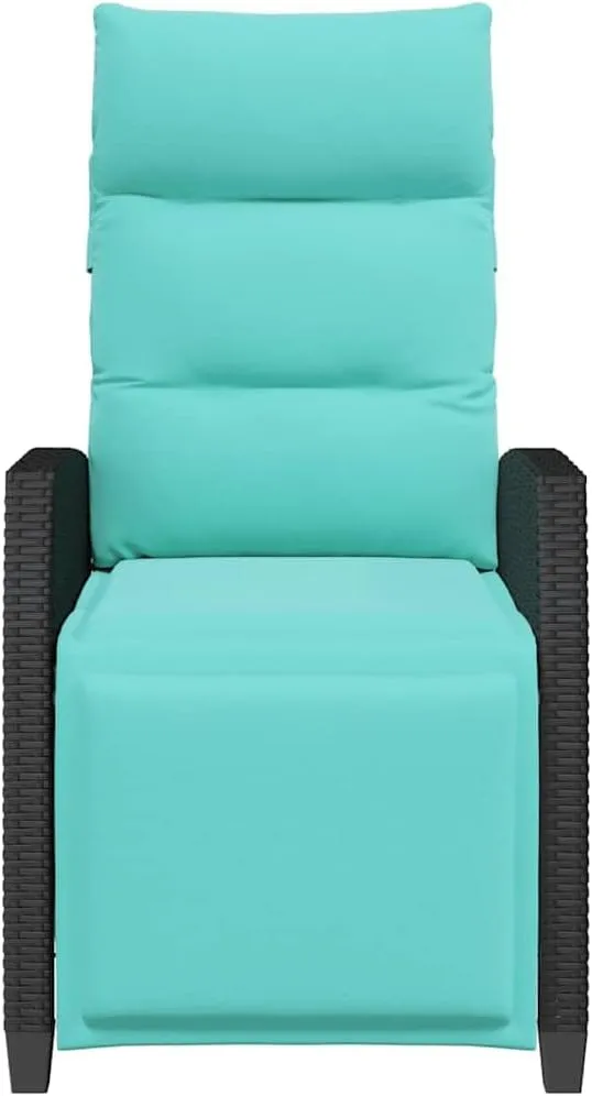 Reclining Patio Chair with Adjustable Backrest and Foldable Side Table, PE Rattan Outdoor Lounge Chair with Turquoise Cushions, Black Weather-Resistant Furniture for Poolside Backyard Deck