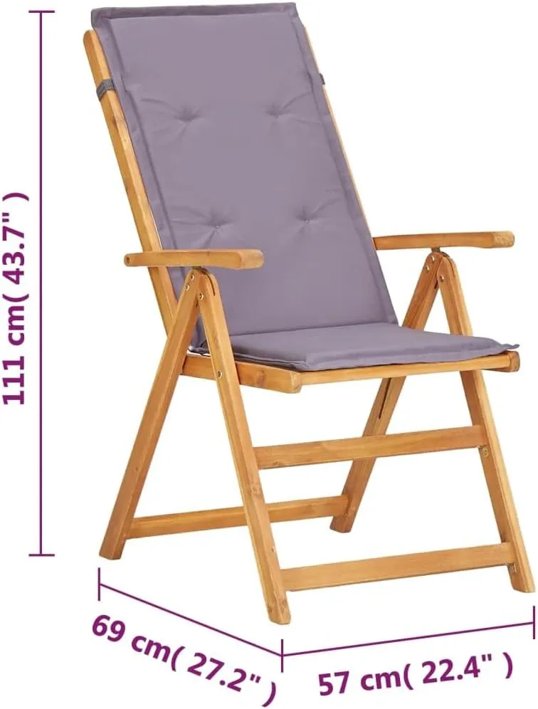 Reclining Patio Chairs Set of 2, Brown Solid Acacia Wood Lounge Chair with Fabric Cushion, Foldable Outdoor Chairs for Garden, Patio Furniture, Adjustable Recliner with Armrests for Relaxation